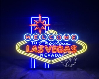 Bienvenue dans le fabuleux Lasvegas Nevada, décoration de bar, oeuvre d'art murale pour homme des cavernes, enseigne au néon faite main en verre véritable faite main, néon créatif tendance, désormais tendance