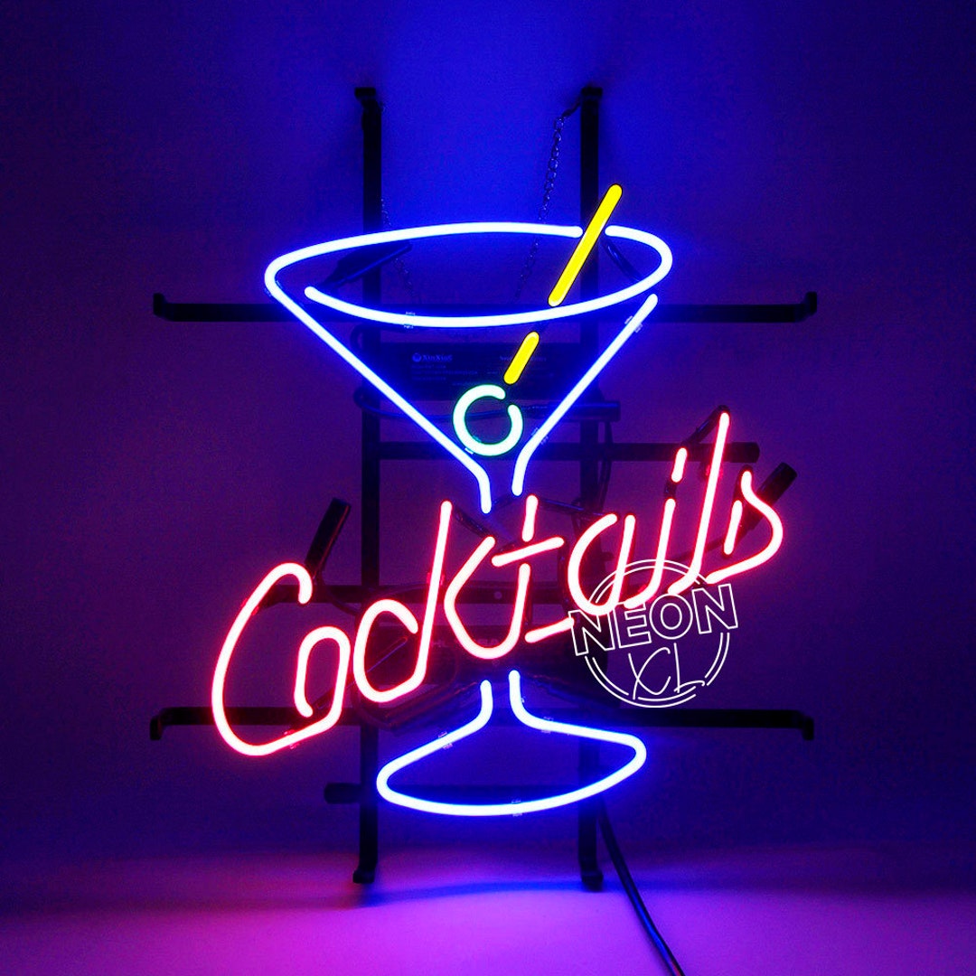 Cocktail Real Glass Neon Sign Light Nightlight Handcraft Artwork Beer
