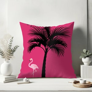 Rosa Flamingo Palme im Freien Tropisches Kissen, Küstenstrand Kunst Haus Geschenk, Veranda Terrasse Wohnkultur, wasserfeste Kissen