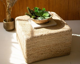 Square Ottoman Pouf Footstool Natural Jute