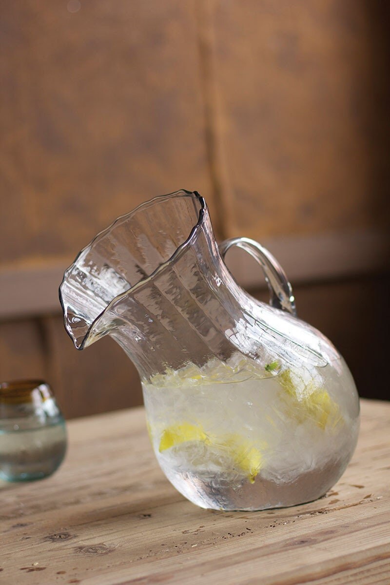 Pitcher - Ribbed Glass Pitcher Housewarming Gift, Water Pitcher with  handle, hostess gift