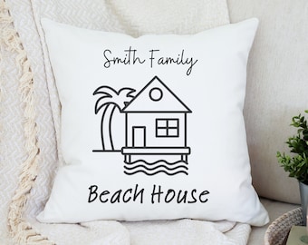 Cojín personalizado para casa de playa, cojín decorativo con nombre de familia costero