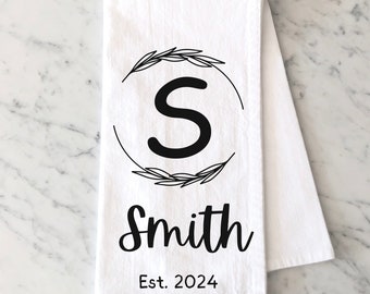 Personalized Family Name Kitchen Towel, Established Year, Cotton Tea Towel