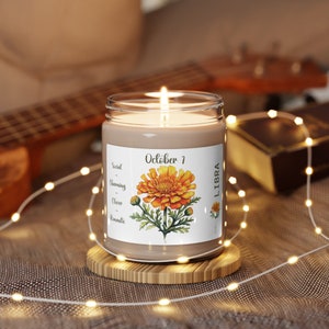 Birthdate Candle, Personalized Birth Flower Month Scented Candle, Birthday Soy Candle Astrology Gifts, Birth Flower Zodiac Gift for Home