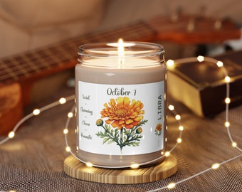 Personalized Birth Flower Soy Candle, Astrology Zodiac Gift