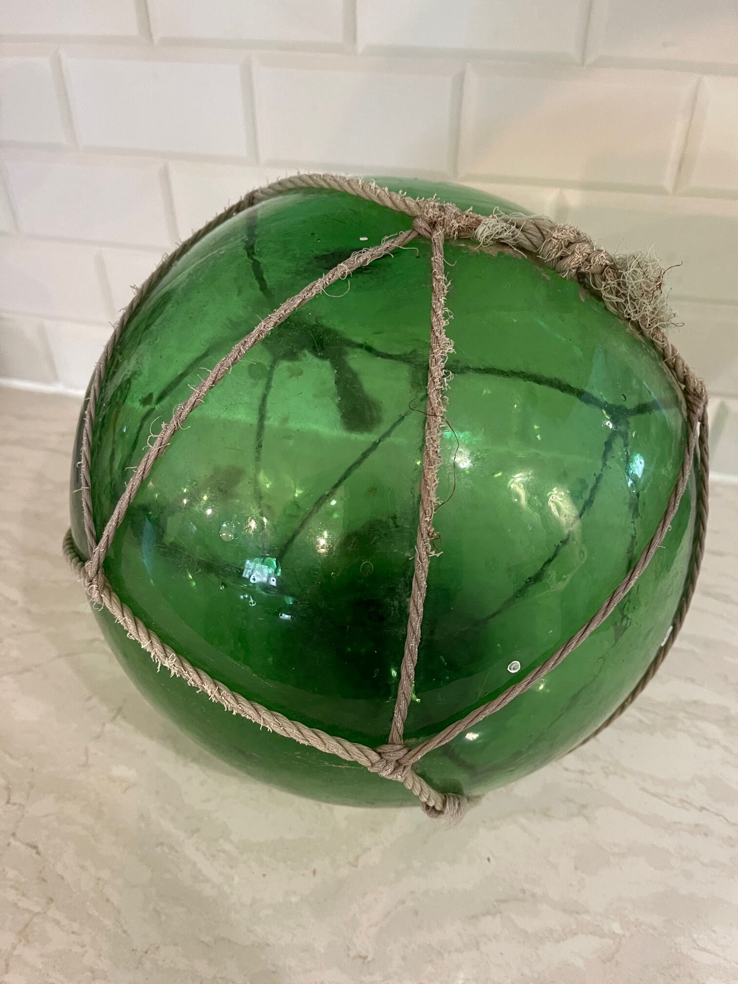 Glass Fishing Floats With Rope Fish Net Buoy Ball Nautical Etsy