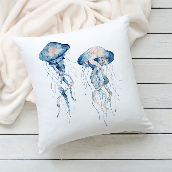 Jellyfish Outdoor Pillow Ocean Lovers Watercolor Coastal Beach Cottage Pillow Art Home Gift Etsy Canada
