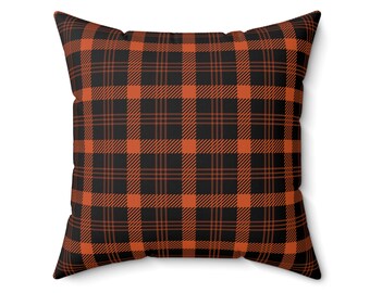 Tartan Plaid Pillow Halloween Fall Home Decoration Black and Orange Pillow with Insert
