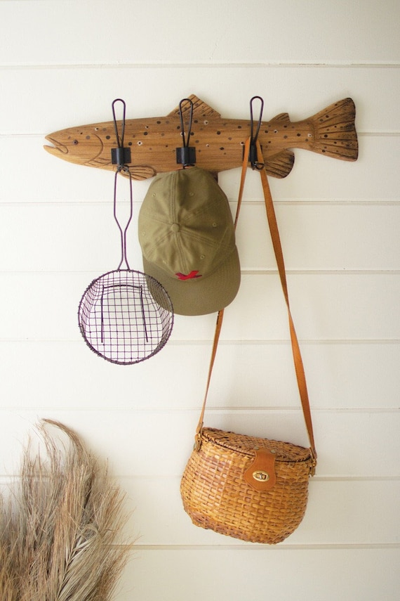 Mudroom Coat Rack | Hooks Rack, Coat Hooks, Wall Hooks, lake house decor |  Wall Mounted Coat Rack With Hooks | wooden trout coat rack