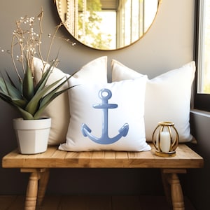 Blue Anchor Outdoor Pillows Boat Lovers Coastal Patio Throw Pillows Reversible Nautical Couch Chair Bed Housewarming Gift Accent Pillows