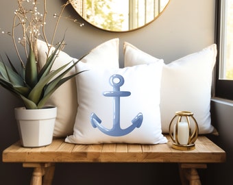 Blue Anchor Outdoor Pillows Boat Lovers Coastal Patio Throw