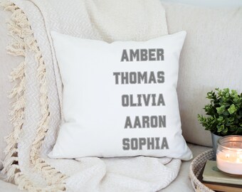 Personalized Family Name Throw Pillow Cover, Customize with Names Housewarming Gift, Christmas Mothers Day Custom Gifts for Mom Grandma Nana