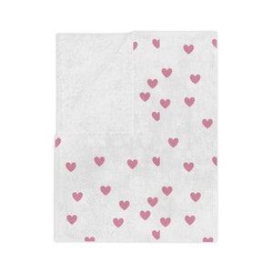 Pink Hearts Blanket, Baby Shower Gift, Valentine Heart Soft Blanket, Nursery Minky Blanket, New Baby Gift, Cozy Pink Girls Room Bedding