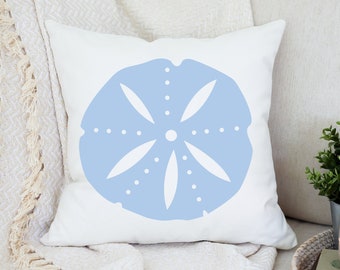Blue Sand Dollar Outdoor Pillow, Coastal Cottage Decor