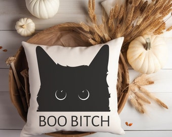 Halloween Black Cat Pillow, Funny Fall Decor, Cat Lover Gift