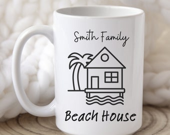 Personalisierte Beach House Kaffeetasse, individuelles Familiengeschenk