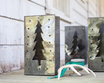 Christmas Tree Metal Luminaries | Holiday Light Decorations Home Decor  | Christmas Luminaria set of six