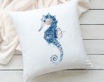 Seepferdchen im Freien Kissen Aquarell Ozean Kunst Küstenstrand Cottage Akzent Kissen Home Geschenk