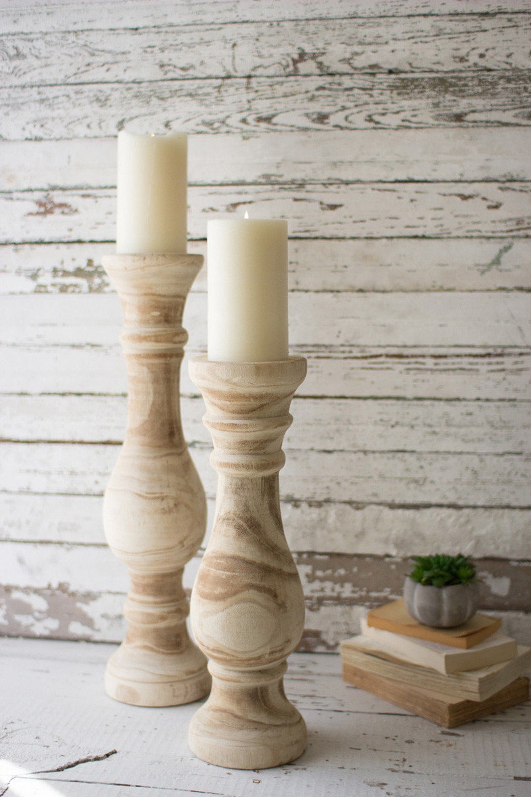 Padstow White Wash Wooden Candle Holders 2 Pack – Ivyline