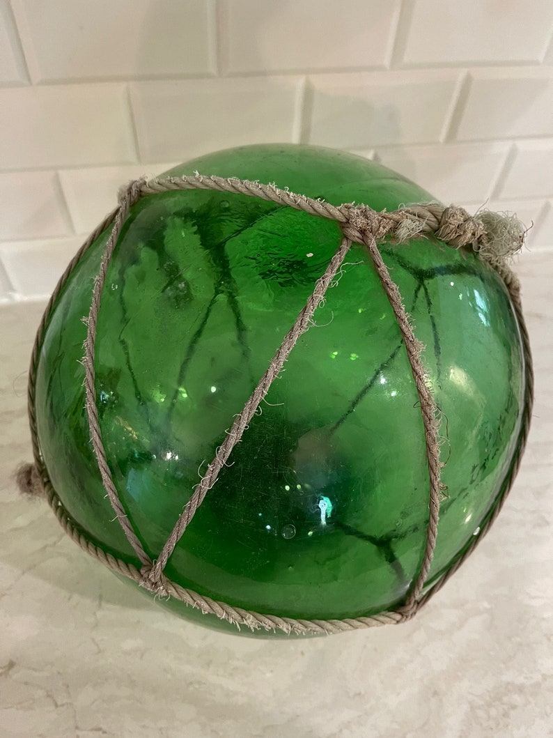 Glass Fishing Floats With Rope Fish Net Buoy Ball Nautical Etsy