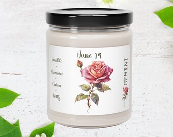 Birth Flower Soy Candle, Personalized Birthday Astrology Gift