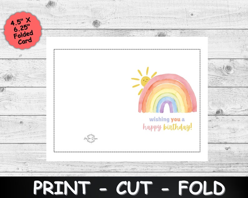 Rainbow Printable Birthday Card for Her - Instant Download, Cute and ...