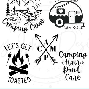 ハッピーキャンパーデジタルデザイン、ビニールカット＆ハイキングクラフト用のDIYキャンプライフSVG PNG、アウトドアアドベンチャーカットバンドル