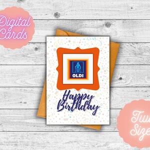 Cartão digital Punny de feliz aniversário para impressão, saudação exclusiva para velho e mulher - Over the Hill, inspirado em Aldi, diversão para impressão
