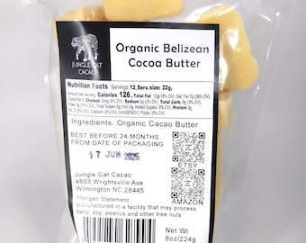 Organic Belizean Cocoa Butter - 8oz - Pressed From Fresh Roasted Cacao - Tropical Aroma - Food Grade