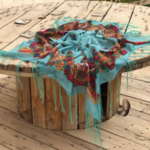 Tassel Fashion Scarf,  Scarves, Kurdish Floral Scarf, Ethnic Scarf, Floral Scarf, Boho Folk Style, Unisex Shawls, Accessories, new Year gift