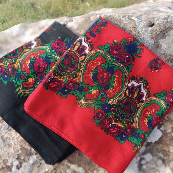 2 Pieces Traditional Ethnic Folk Boho Russian Slavic Babushka Floral Oversized Shawl Scarf Modern Chic Styling ‘Classic’ kurdish scarf