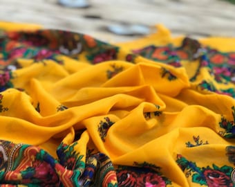 Floral Scarf Slavic Babushka Wool Scarf Ethnic Folk Shawl mom gift kurdish floral scarf mother days gift