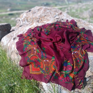 Burgundy Ethnic Folk,Vintage Style Scarf,Uk Seller,Stylish Xmas Gift,Kurdish Floral Scarf,Slavic Ukranian folk scarf Pattern Scarf