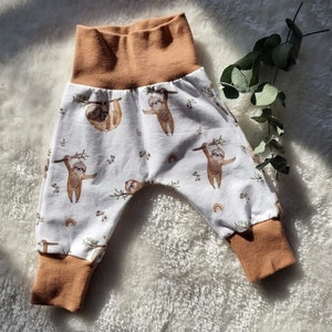 Pump pants baby pants pants baby jersey unisex girls boys sloth white caramel brown size. 50/56 up to size 110/116