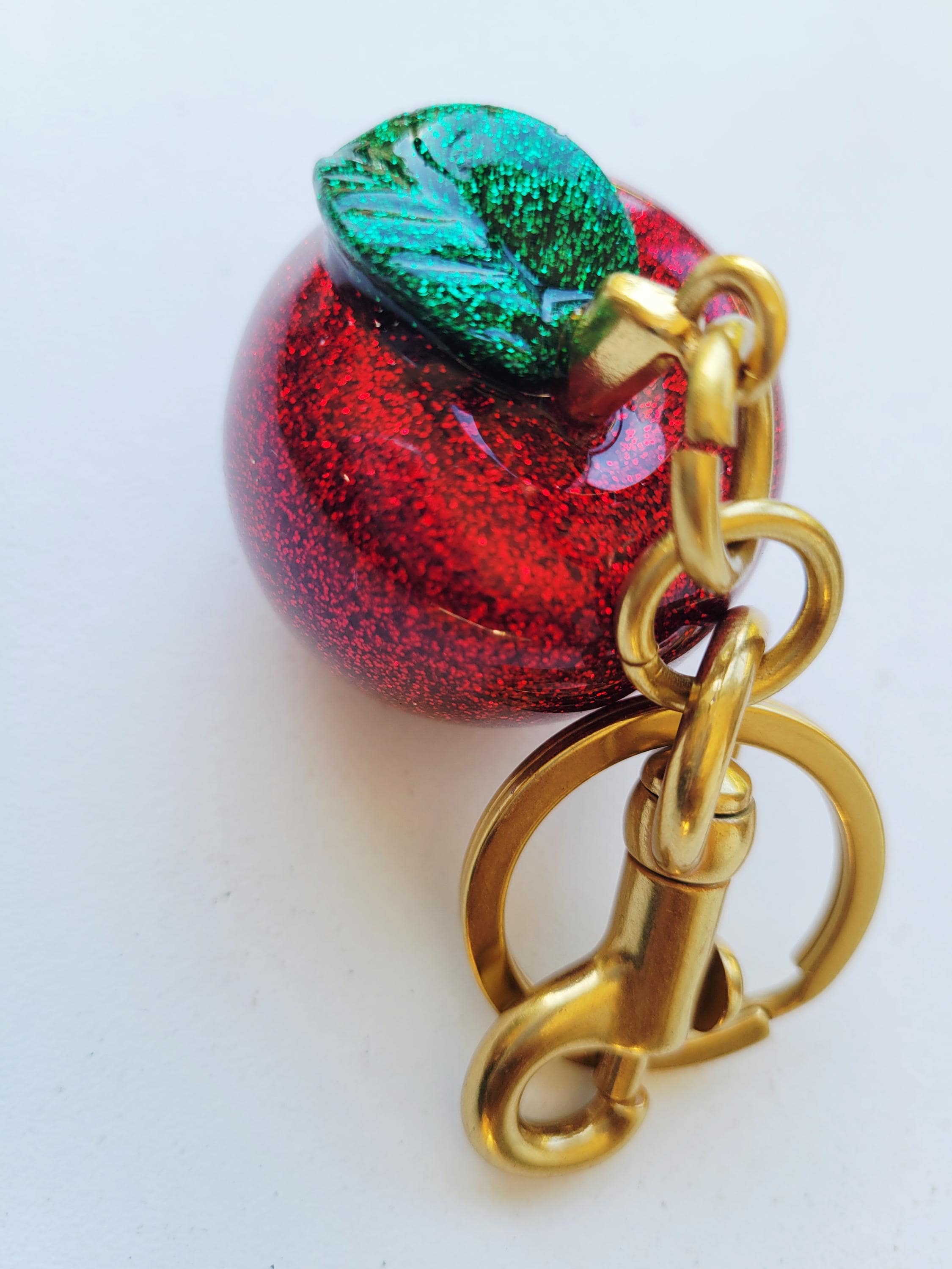 Sparkling Red Apple Bag Charm, Keychain for Purse, Handbag