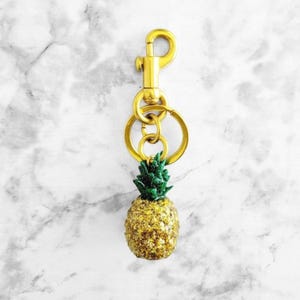 Glittery Pineapple Bag Charm: Golden Fruit Keychain