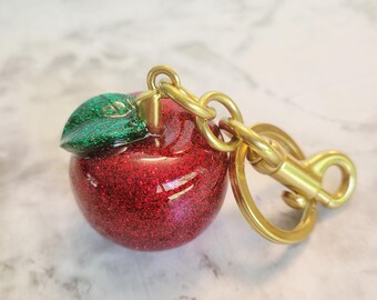 未使用級 COACH Apple Motif Glitter Keychain Sparkling Red Apple Bag Charm, Keychain for Purse, Handbag