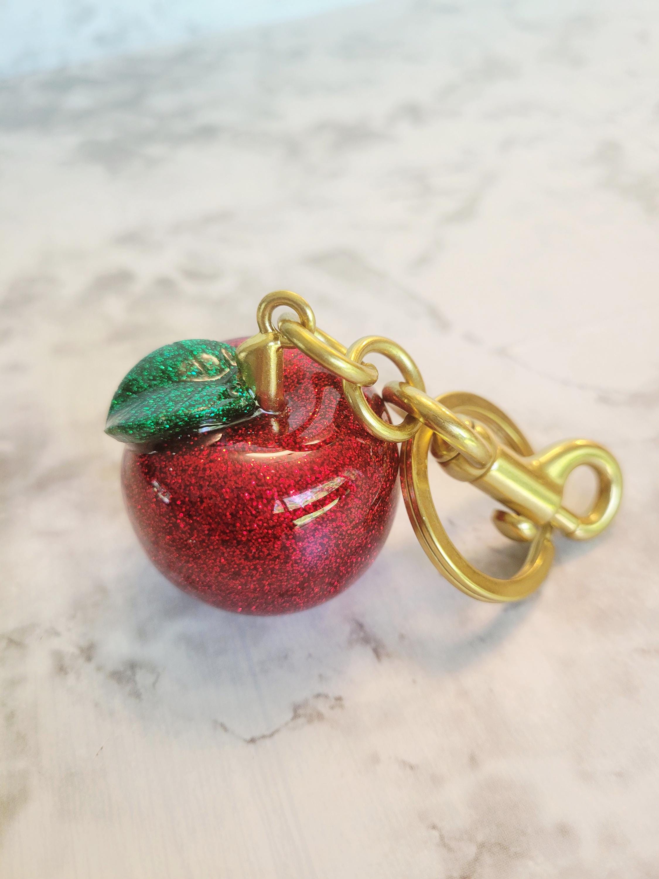Sparkling Red Apple Bag Charm, Keychain for Purse, Handbag