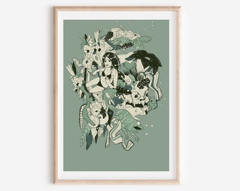 Frog Princess / Art Illustration Print Poster (A3 / 42x29.7cm / 16.5 x 11.7 in)