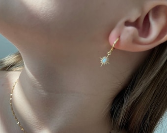 GOLD gefüllte Opal Creolen • Perfekt für Beste Freunde • Himmlische Nordstern Halskette • Opal Edelstein Schmuck SET • Geschenk zum Jahrestag