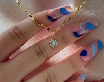 18K GOLD Opal Star Necklace Celestial Star Necklace North Star Necklace Dainty Gemstone Necklace ANTI TARNISH Christmas Gift For Her