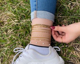 GOLD FILLED Chain Anklets Cuban Chain Paperclip Chain Twist Chain Dainty Curb Chain Figaro Chain Summer Jewelry WATERPROOF Anklets for Her