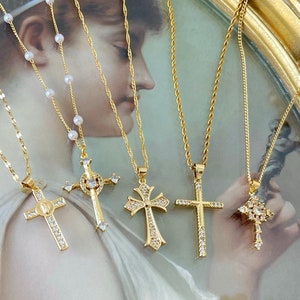 GOLD FILLED Jesus Cross Chain Necklace Dainty Christian Jewelry Minimalist Religious Crucifix Rosary Necklace Gifts for Mom