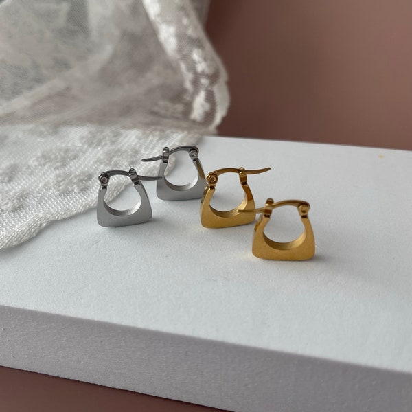 SILVER Oblong Rectangle Hoop Earrings • Perfect Gift for Women • Minimalist Dainty Huggie Hoops • GOLD Geometric Earrings • Christmas Gift