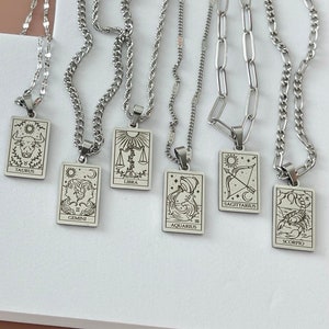 SILBER Kette mit Sternzeichen • Minimalistische Tarot Anhänger Halskette • Geschenk für Mama • Astrologie Schmuck • UNISEX Schmuck • Handgemachter Schmuck