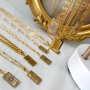 18K GOLD Wicca Tarot Karte Halskette Rechteck mystisch Stern Sonne Gerechtigkeit Welt Stärke Kaiserin Fortune Anhänger WASSERFEST Geburtstagsgeschenk