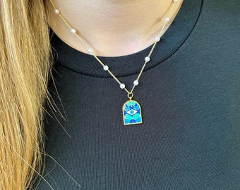 Gold Evil Eye Necklace • Blue Eye Pendant • Evil Eye Charm • Graduation Gift for Best Friend • Handmade Jewelry • Christmas Gift for Her