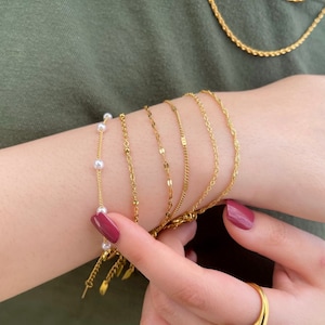 GOLD FILLED Chain Bracelet Mesh Cuban Chain Paperclip Link Chain Summer Jewelry WATERPROOF Anklets Bridesmaid Gifts