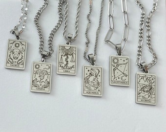 SILBERne Sternzeichen-Halskette • Minimalistische Tarot-Anhänger-Halskette • Geschenk für Mama • Astrologie-Schmuck • UNISEX-Schmuck • Handgefertigter Schmuck