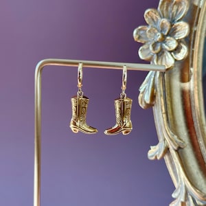 Cowboy Boot Earrings • Gold Western Charm Jewelry • Birthday Gift • Dainty Cowgirl Horseshoe Earrings • Trendy Rodeo Earrings • Gift for Her